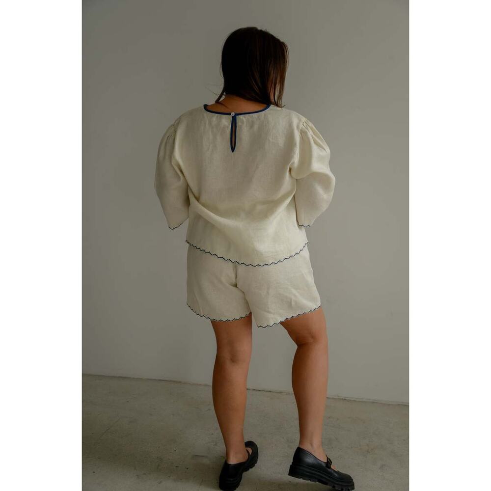 NWT Sonderhaus The West Embroidered 100% Linen Short Crema Medium - Picture 3 of 8